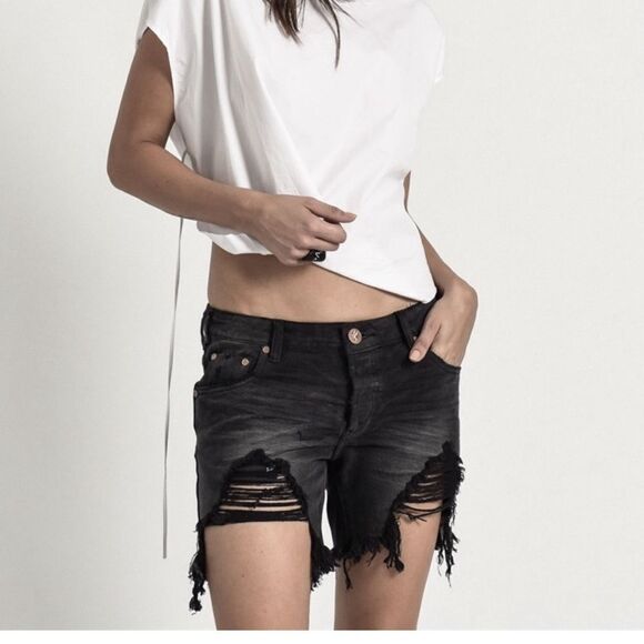 One Teaspoon Stevies Jean Shorts Distressed Button Fly- Size 24 - Picture 2 of 11